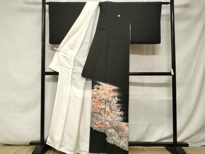平和屋着物■豪華黒留袖 立波御所車花文 暈し染め 金彩 正絹 逸品 CABE7877ev