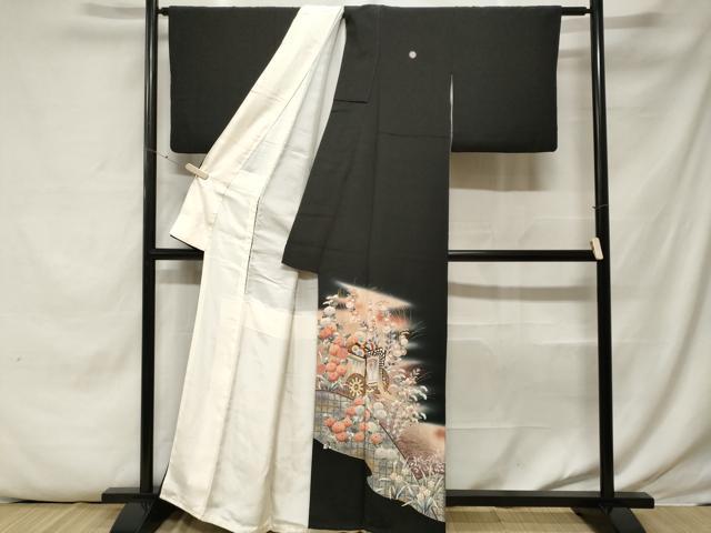 平和屋着物■豪華黒留袖 立波御所車花文 暈し染め 金彩 正絹 逸品 CABE7877ev