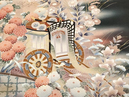 平和屋着物■豪華黒留袖 立波御所車花文 暈し染め 金彩 正絹 逸品 CABE7877ev