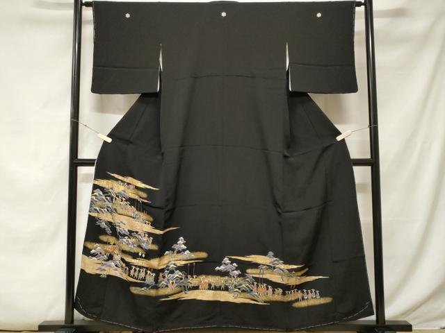 平和屋着物■豪華黒留袖　駒刺繍　大名行列　金彩　鈴乃屋扱い　正絹　逸品　未使用　CABE7880ev