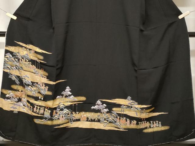 平和屋着物■豪華黒留袖　駒刺繍　大名行列　金彩　鈴乃屋扱い　正絹　逸品　未使用　CABE7880ev