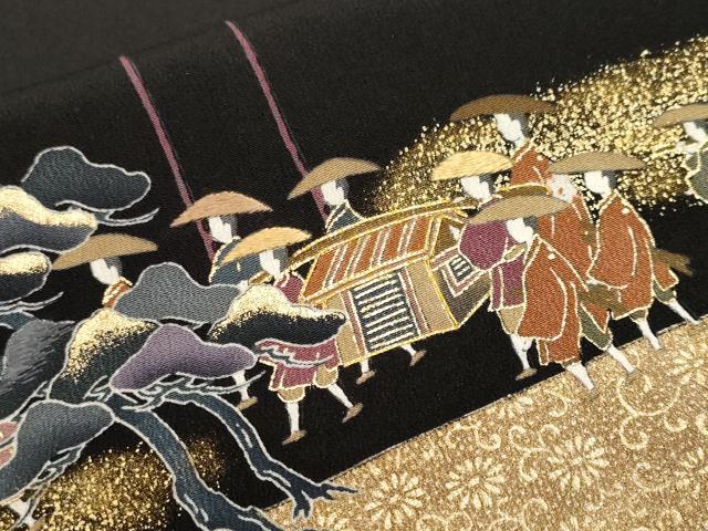 平和屋着物■豪華黒留袖　駒刺繍　大名行列　金彩　鈴乃屋扱い　正絹　逸品　未使用　CABE7880ev