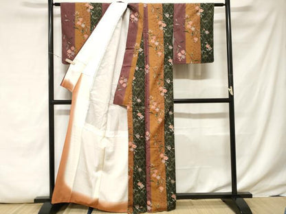 平和屋着物■小紋　舞蝶枝花間道　洗える着物　未使用　CABE7935ev