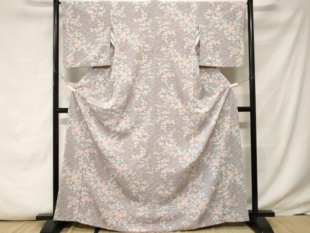 平和屋着物■小紋　青海波枝梅文　鬼しぼ縮緬　洗える着物　CABE7939ev