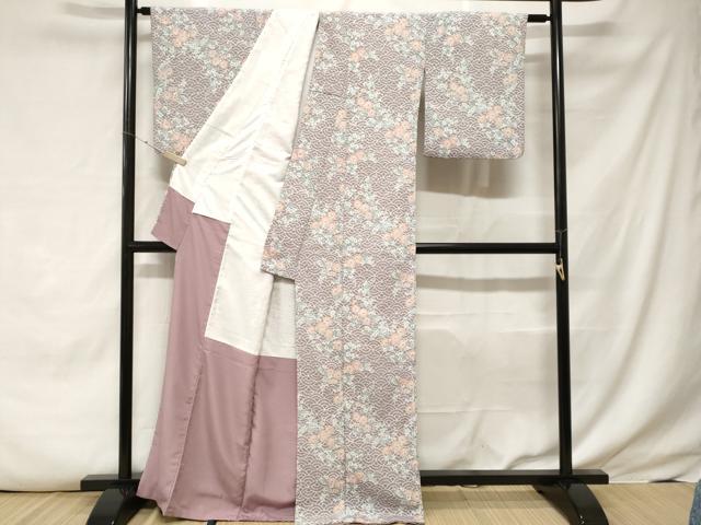 平和屋着物■小紋　青海波枝梅文　鬼しぼ縮緬　洗える着物　CABE7939ev