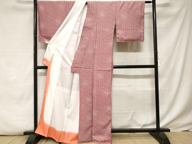 平和屋着物■小紋　麻の葉文様　洗える着物　CABE7947ev