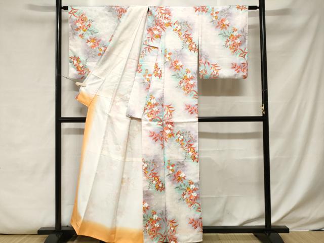 平和屋着物■小紋　枝花文　暈し染め　洗える着物　CABE7949ev