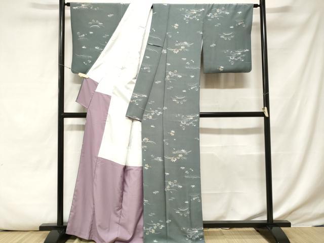 平和屋着物■小紋　芝草笹花文　洗える着物　CABE7956ev