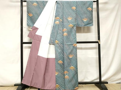 平和屋着物■小紋　笹　よろけ縞　金彩　洗える着物　CABE7960ev