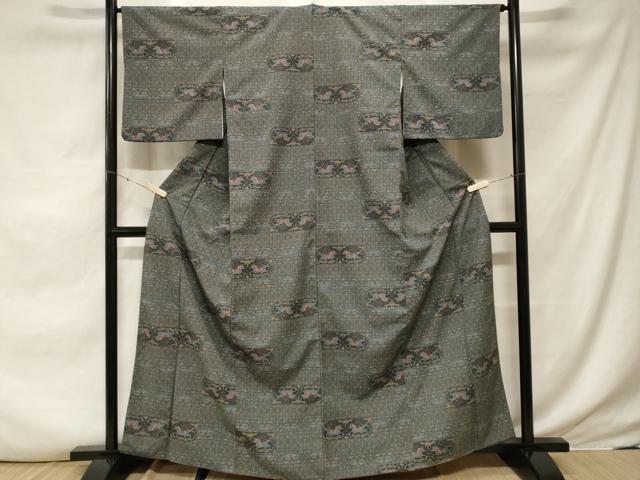 平和屋着物■小紋 馬 横段幾何学文 洗える着物 CABE7972ev
