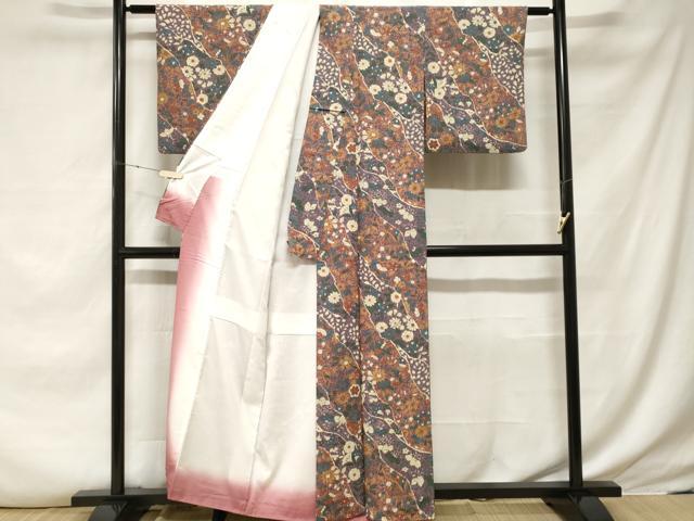 平和屋着物■小紋　道長草花文　洗える着物　CABE7977ev