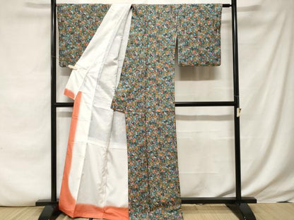 平和屋着物■小紋　草花文　洗える着物　CABE7984ev
