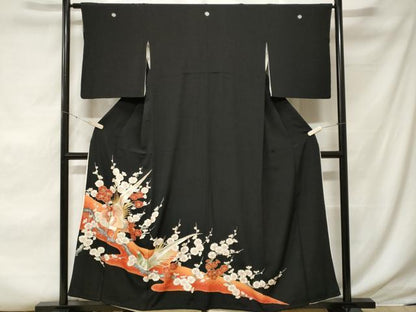 平和屋着物■豪華黒留袖 刺繍 尾長鳥枝梅文 暈し染め 金彩 正絹 逸品 CABE7991ev