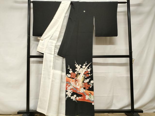 平和屋着物■豪華黒留袖 刺繍 尾長鳥枝梅文 暈し染め 金彩 正絹 逸品 CABE7991ev