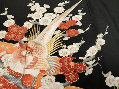 平和屋着物■豪華黒留袖 刺繍 尾長鳥枝梅文 暈し染め 金彩 正絹 逸品 CABE7991ev