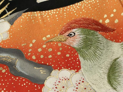 平和屋着物■豪華黒留袖 刺繍 尾長鳥枝梅文 暈し染め 金彩 正絹 逸品 CABE7991ev