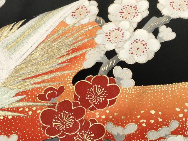 平和屋着物■豪華黒留袖 刺繍 尾長鳥枝梅文 暈し染め 金彩 正絹 逸品 CABE7991ev