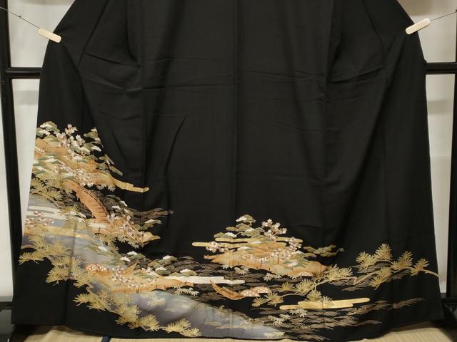 平和屋着物■豪華黒留袖 駒刺繍 御所解文 暈し染め 金彩 正絹 逸品 CABE7992ev