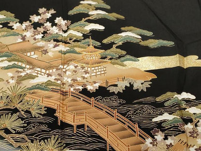 平和屋着物■豪華黒留袖 駒刺繍 御所解文 暈し染め 金彩 正絹 逸品 CABE7992ev