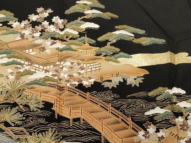 平和屋着物■豪華黒留袖 駒刺繍 御所解文 暈し染め 金彩 正絹 逸品 CABE7992ev