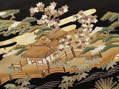 平和屋着物■豪華黒留袖 駒刺繍 御所解文 暈し染め 金彩 正絹 逸品 CABE7992ev