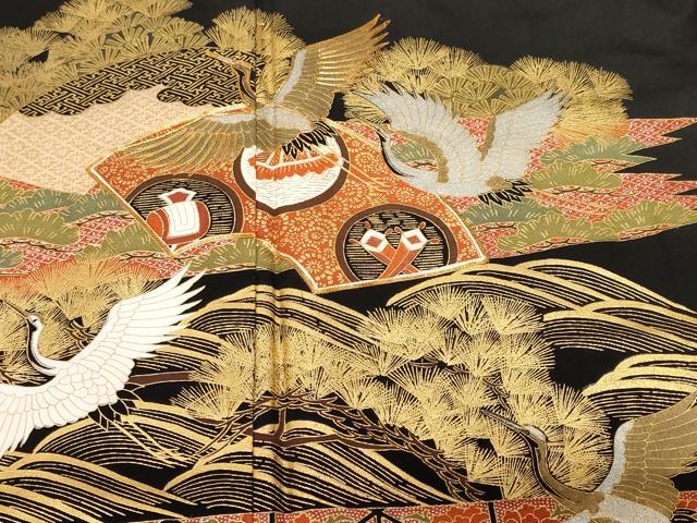 平和屋着物■豪華黒留袖 駒刺繍 地紙飛鶴宝尽くし丸文 金銀彩 正絹 逸品 CABE7999ev