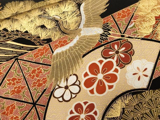 平和屋着物■豪華黒留袖 駒刺繍 地紙飛鶴宝尽くし丸文 金銀彩 正絹 逸品 CABE7999ev