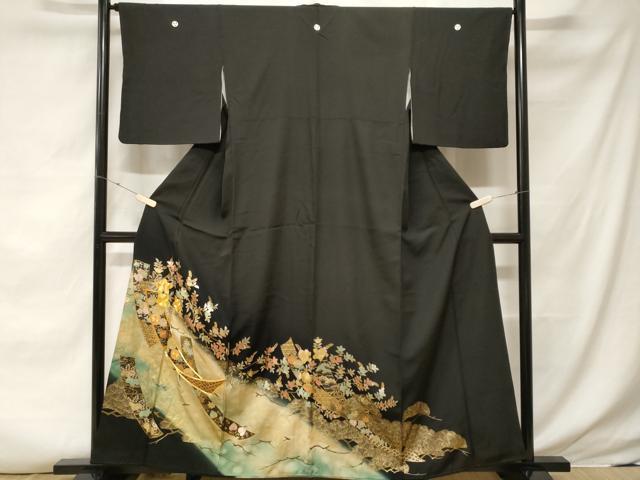 平和屋着物■豪華黒留袖 駒刺繍 短冊枝花文 暈し染め 金彩 やまと誂製 正絹 逸品 CABE8000ev