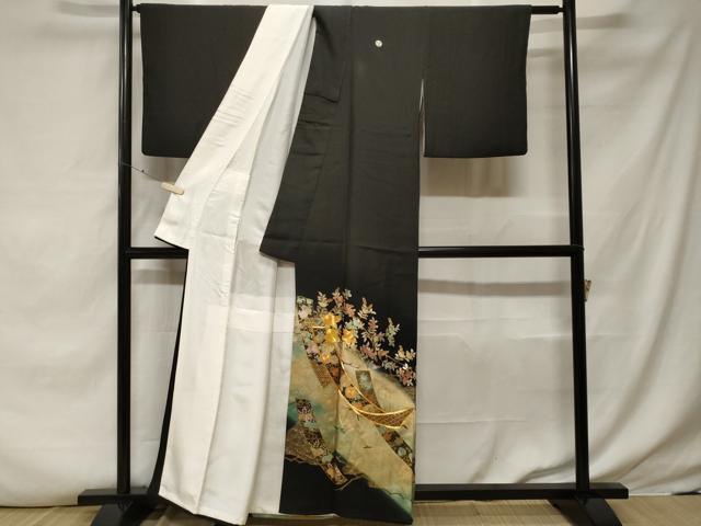 平和屋着物■豪華黒留袖 駒刺繍 短冊枝花文 暈し染め 金彩 やまと誂製 正絹 逸品 CABE8000ev