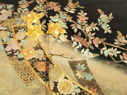 平和屋着物■豪華黒留袖 駒刺繍 短冊枝花文 暈し染め 金彩 やまと誂製 正絹 逸品 CABE8000ev