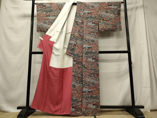 平和屋着物■上質な小紋　流水風景花文　正絹　逸品　未使用　CABE8038oy