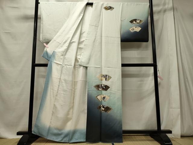 平和屋着物■訪問着　地紙重ね草花文　暈し染め　金銀彩　正絹　逸品　CABE8060oy