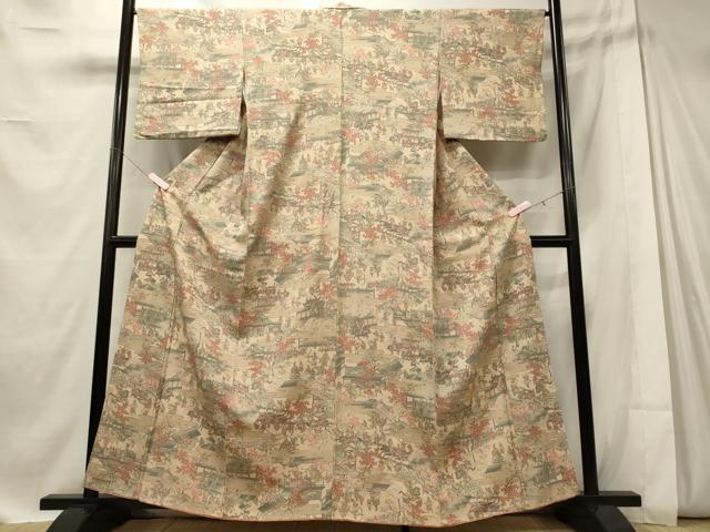 平和屋着物■上質な小紋　人物風景梅文　正絹　逸品　CABE8062oy