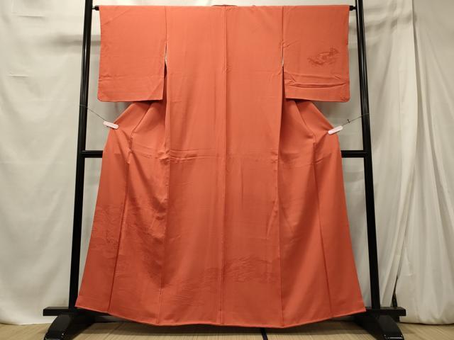 平和屋着物■訪問着　立波地紙花地紋　鉛丹色　正絹　逸品　CABE8075oy