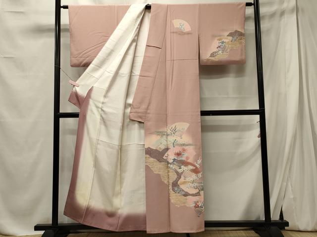 平和屋着物■訪問着　扇面草花文　乱菊　暈し染め　金銀彩　正絹　逸品　CABE8083oy