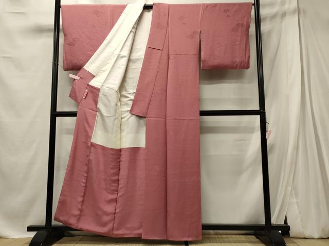 平和屋着物■上質な色無地 亀甲地紋 長春色 正絹 逸品 CABE8086oy