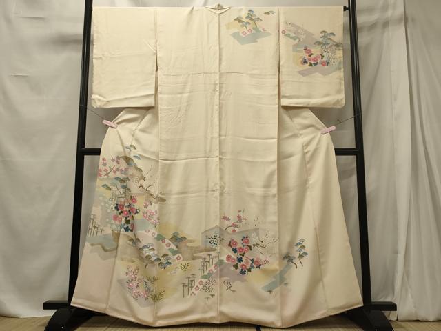 平和屋着物■訪問着　御所車花鳥松文　暈し染め　金銀彩　正絹　逸品　CABE8094oy