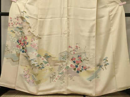 平和屋着物■訪問着　御所車花鳥松文　暈し染め　金銀彩　正絹　逸品　CABE8094oy
