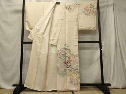 平和屋着物■訪問着　御所車花鳥松文　暈し染め　金銀彩　正絹　逸品　CABE8094oy