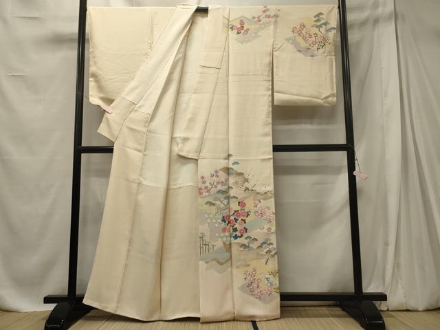 平和屋着物■訪問着　御所車花鳥松文　暈し染め　金銀彩　正絹　逸品　CABE8094oy