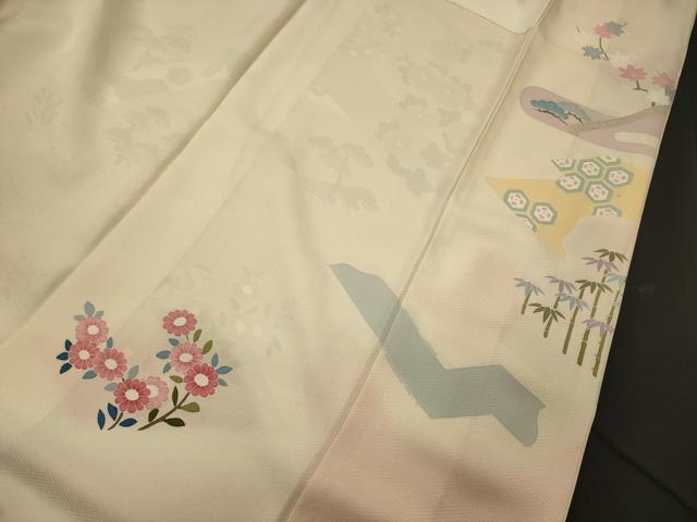 平和屋着物■訪問着　御所車花鳥松文　暈し染め　金銀彩　正絹　逸品　CABE8094oy