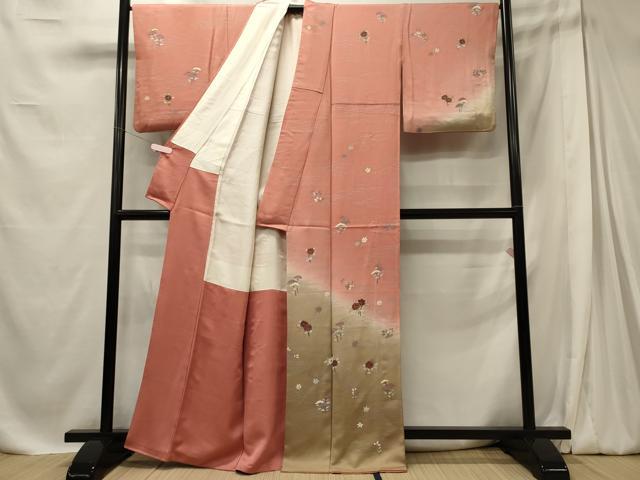 平和屋着物■訪問着　芝草花文　暈し染め　金彩　正絹　逸品　CABE8101oy