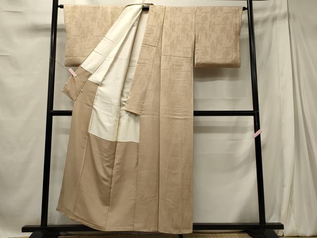平和屋着物■上質な色無地 芝枝葉地紋 白茶色 大丸扱い 正絹 逸品 CABE8110oy