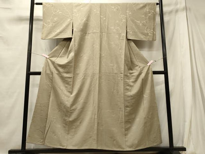 平和屋着物■上質な色無地 枝葉地紋 白橡色 正絹 逸品 CABE8113oy