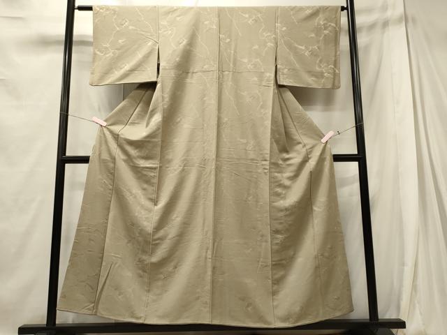 平和屋着物■上質な色無地 枝葉地紋 白橡色 正絹 逸品 CABE8113oy