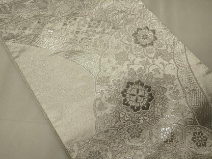 平和屋着物◎六通柄袋帯　プラチナ銀箔二重織　雪芝正倉院花文　正絹　逸品　CABE8134oy