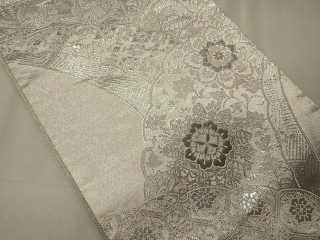 平和屋着物◎六通柄袋帯　プラチナ銀箔二重織　雪芝正倉院花文　正絹　逸品　CABE8134oy