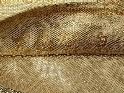 平和屋着物◎六通柄袋帯 本佐賀錦 正絹九百絹 吉祥地紙花鳥文 金糸 正絹 逸品 CABE8152oy