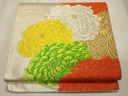 平和屋着物◎六通柄袋帯　唐織　菊　金銀糸　正絹　逸品　CABE8176oy