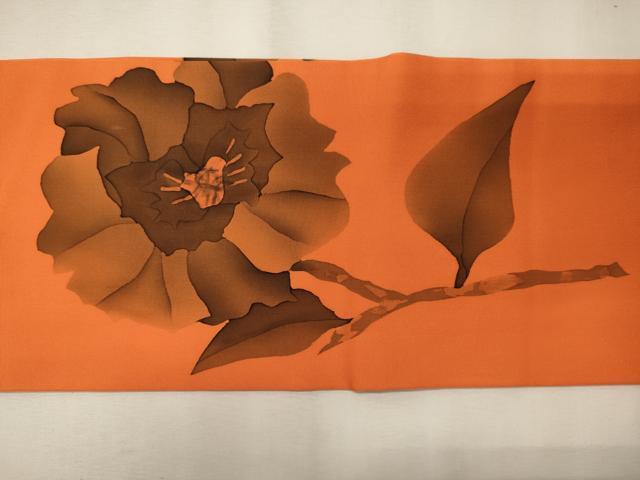 平和屋着物◎塩瀬　九寸名古屋帯　手描き　枝葉文　正絹　逸品　CABE8201oy